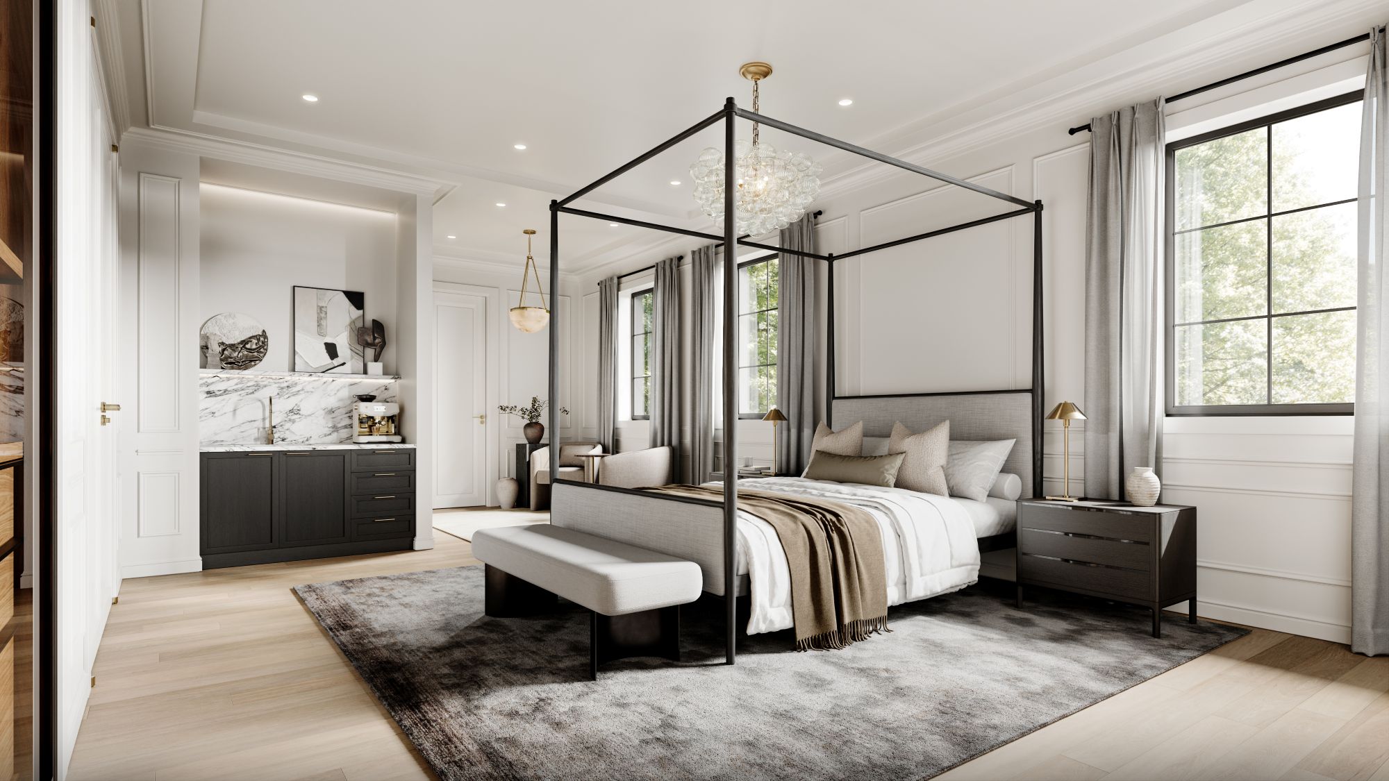 Primary bedroom in the Nottingham Collection, Abacot Hill Homes interior