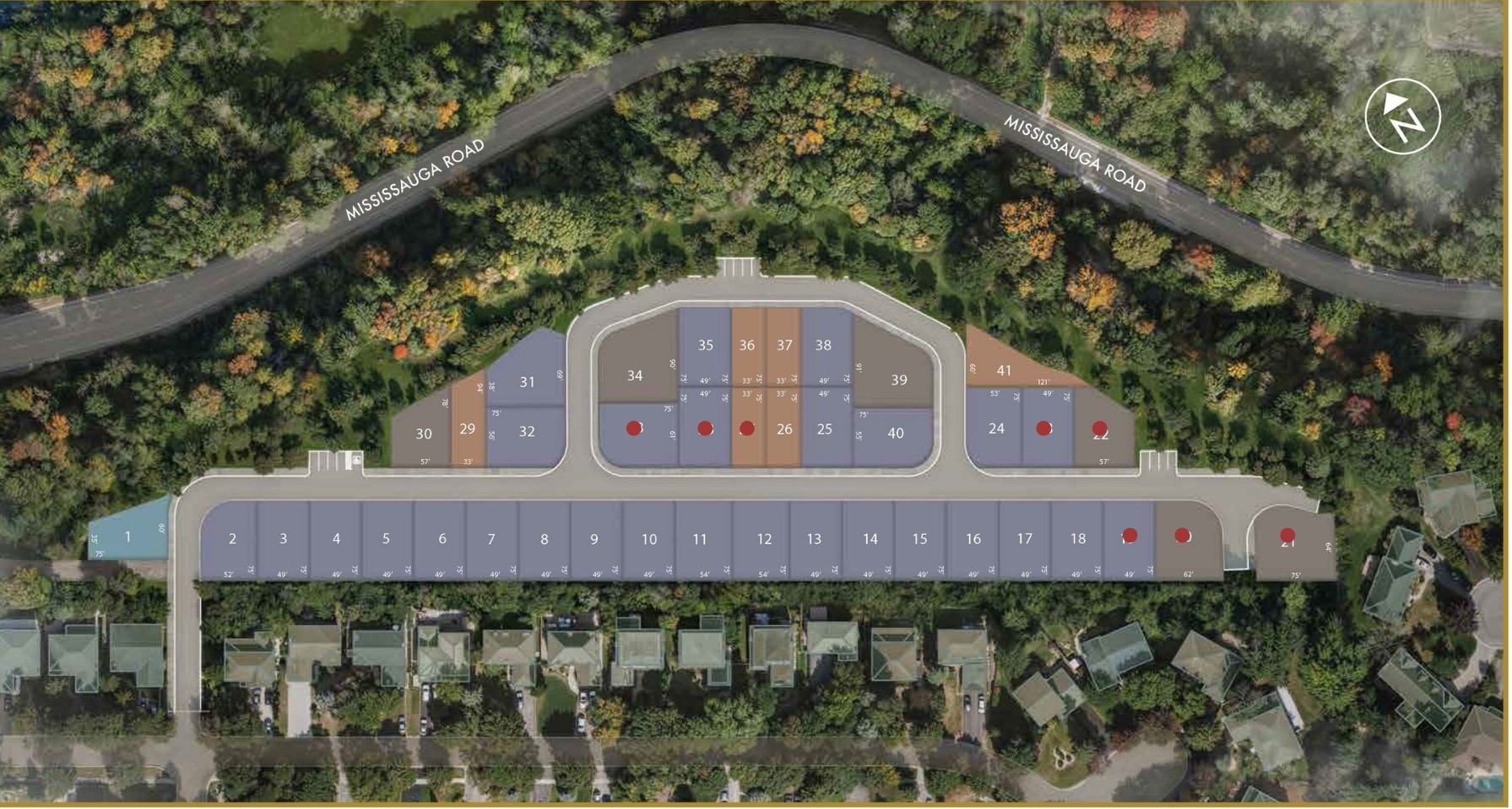 Abacot Hill site plan by Hallett Homes, 33', 44', 50' and 57' detached lots in Mississauga