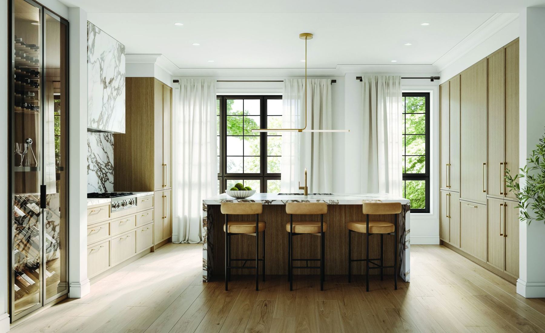 Chef-inspired kitchen with island at Abacot Hill Homes by Hallett Homes (artist's concept)